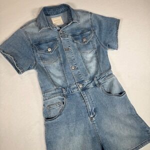 Altard State Denim Romper Womens XS Short‎ Sleeve Jean Jumpsuit Light Wash